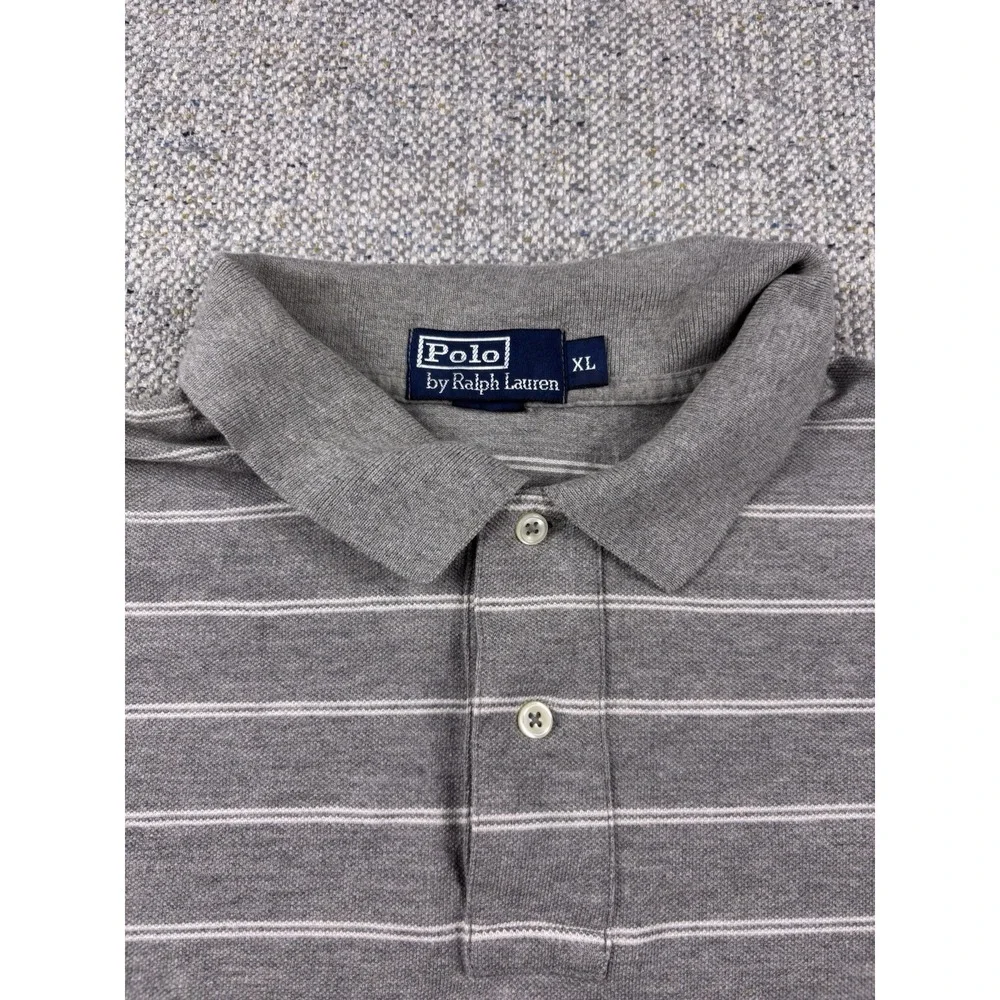 Polo by Ralph Lauren Shirt Mens XL Gray White Striped Soft Cotton Pony Polo